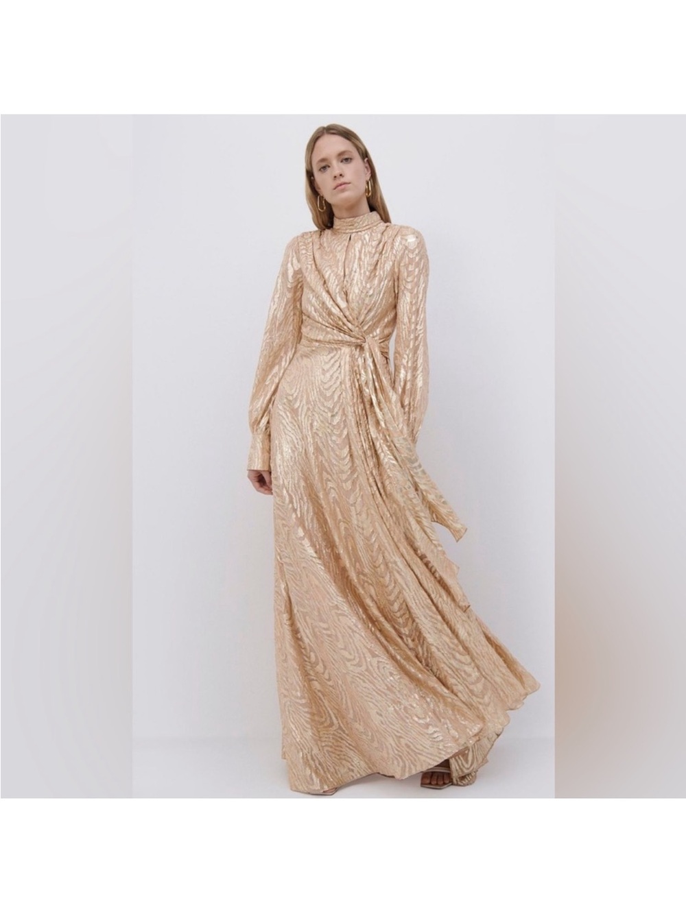 NEW Jonathan Simkhai Merren Silk Long Sleeve Long Champagne Gown